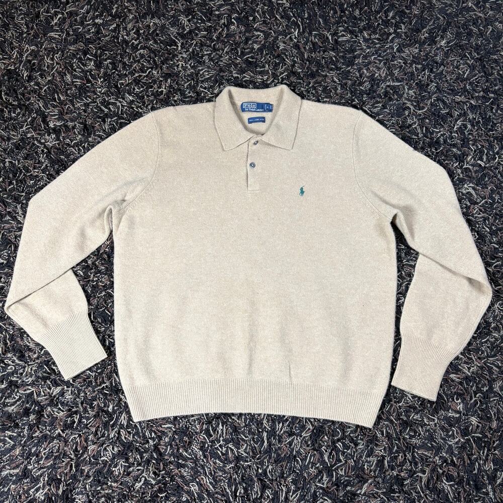 Vintage Polo Ralph Lauren 100% Lambs Wool  Sweater Men's 2XL Tan Preowned
